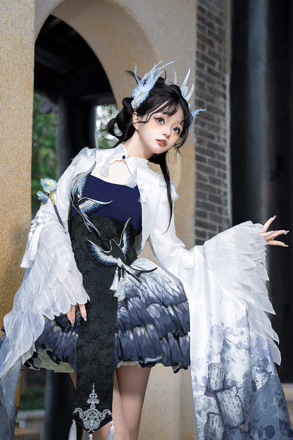 Lolita JSK Dress - Feathered Finch, Blue, Classic Style, Chinese-Inspired Style, Ruffled - additional product view 2