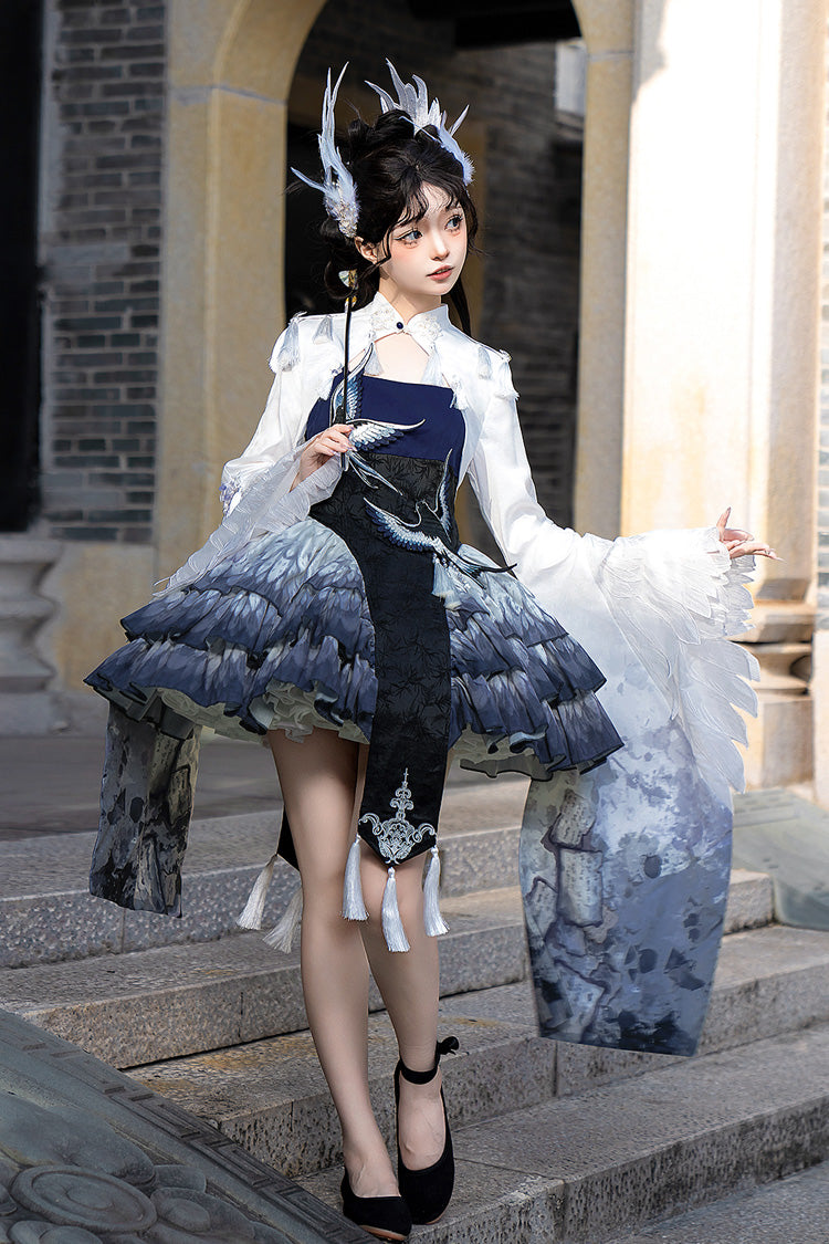 Lolita JSK Dress - Feathered Finch, Blue, Classic Style, Chinese-Inspired Style, Ruffled - additional product view 3