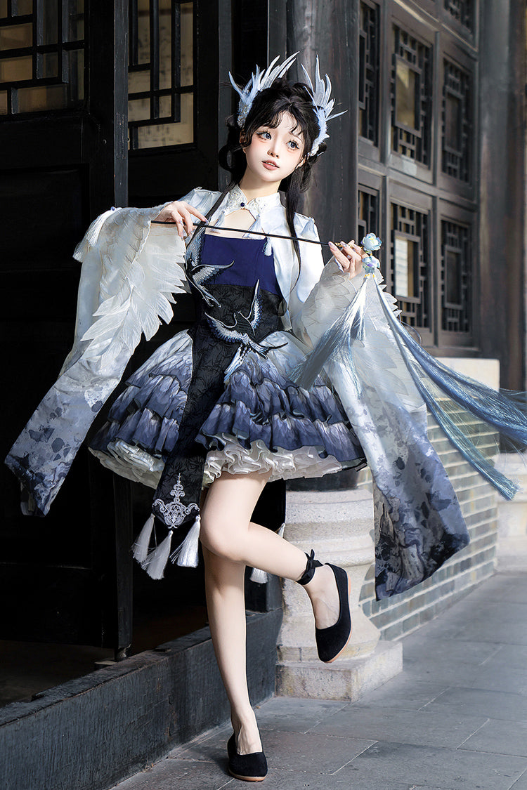 Lolita JSK Dress - Feathered Finch, Blue, Classic Style, Chinese-Inspired Style, Ruffled - additional product view 7