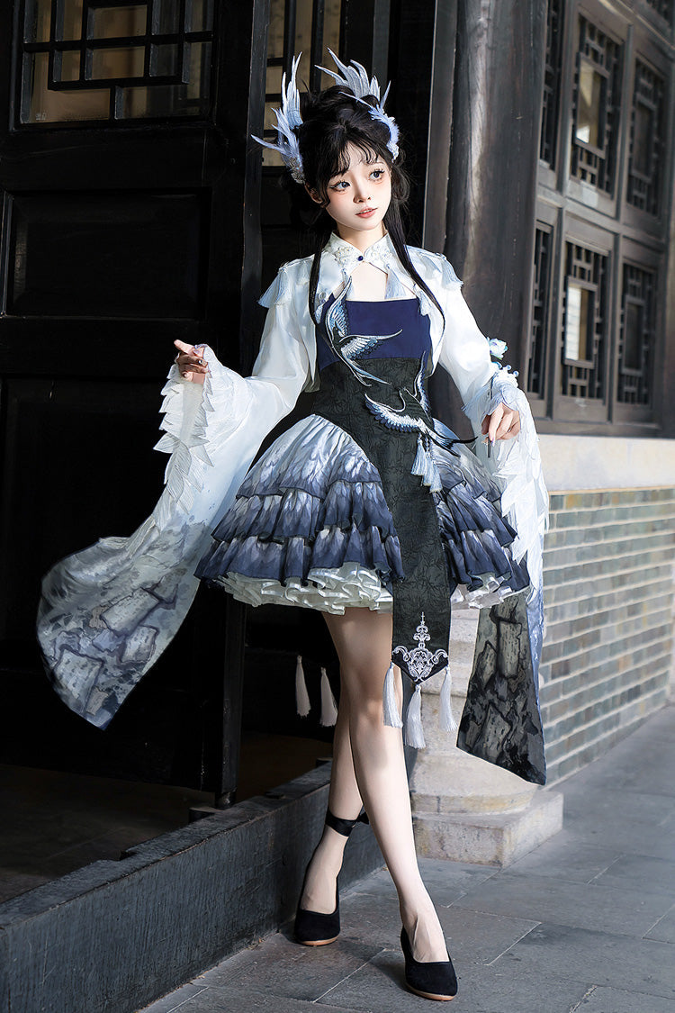 Lolita JSK Dress - Feathered Finch, Blue, Classic Style, Chinese-Inspired Style, Ruffled - additional product view 8