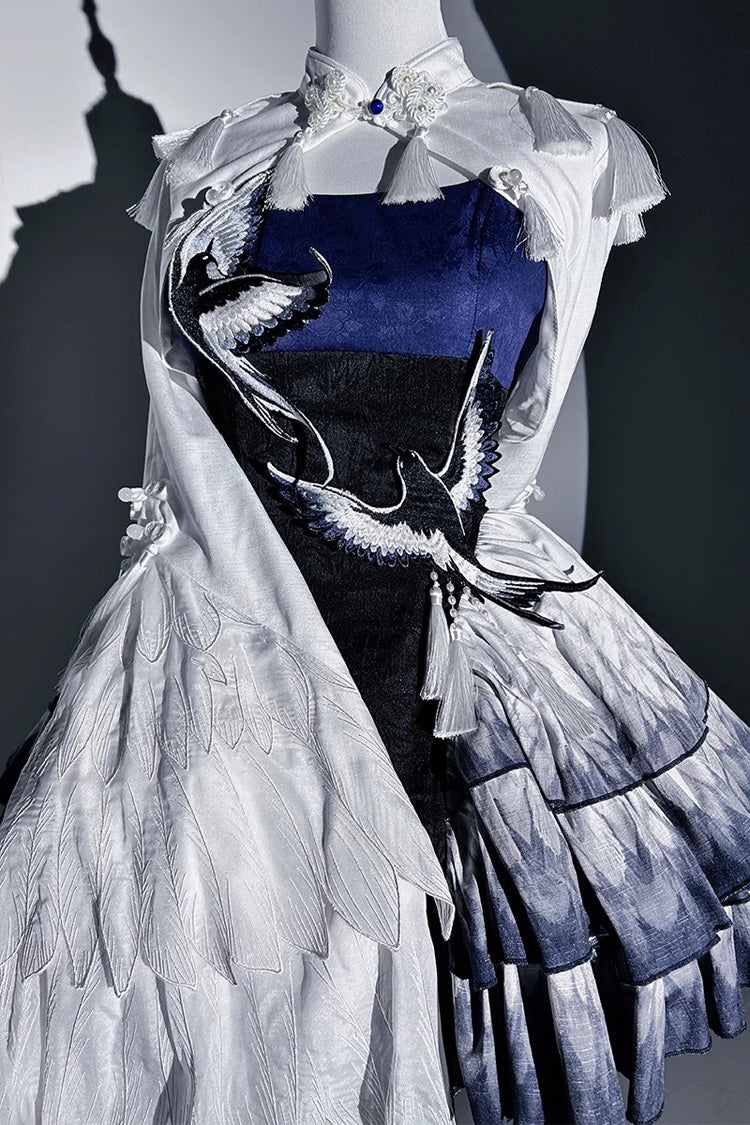 Lolita JSK Dress - Feathered Finch, Blue, Classic Style, Chinese-Inspired Style, Ruffled - additional product view 10