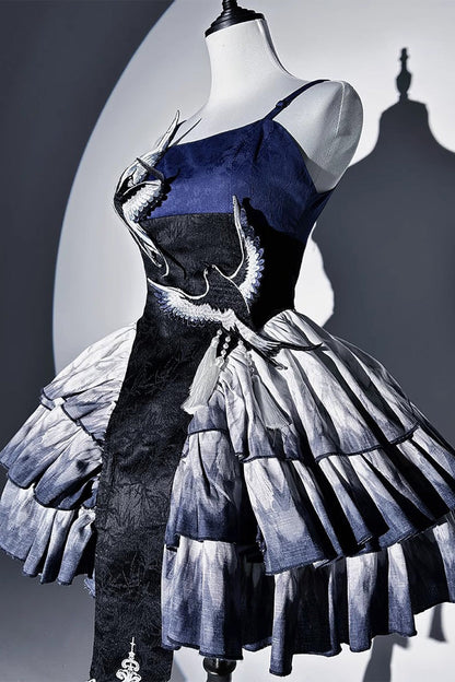 Lolita JSK Dress - Feathered Finch, Blue, Classic Style, Chinese-Inspired Style, Ruffled - additional product view 11