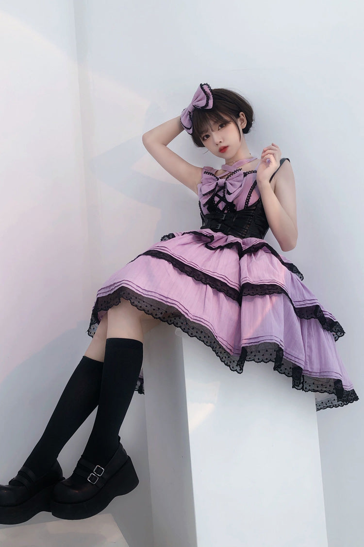 Lolita JSK Dress - First Love Triple-layered, Purple, Bow Detail, Lace Trim, Ruffled - additional product view 2