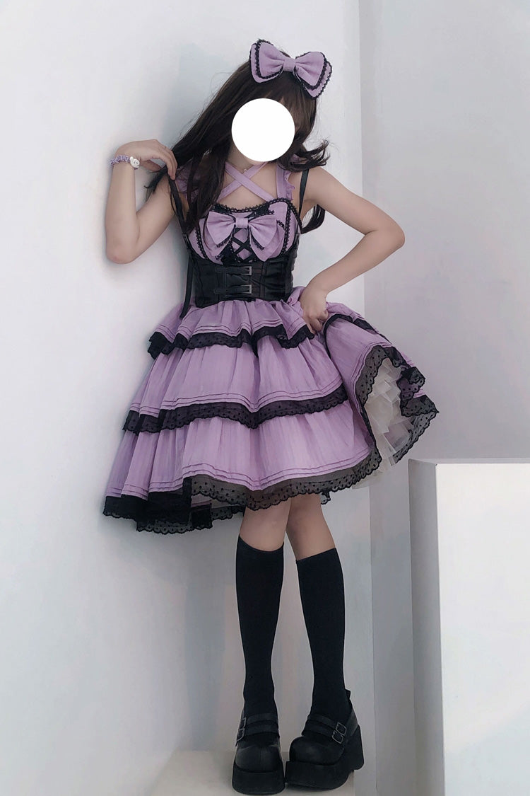 Lolita JSK Dress - First Love Triple-layered, Purple, Bow Detail, Lace Trim, Ruffled - additional product view 4