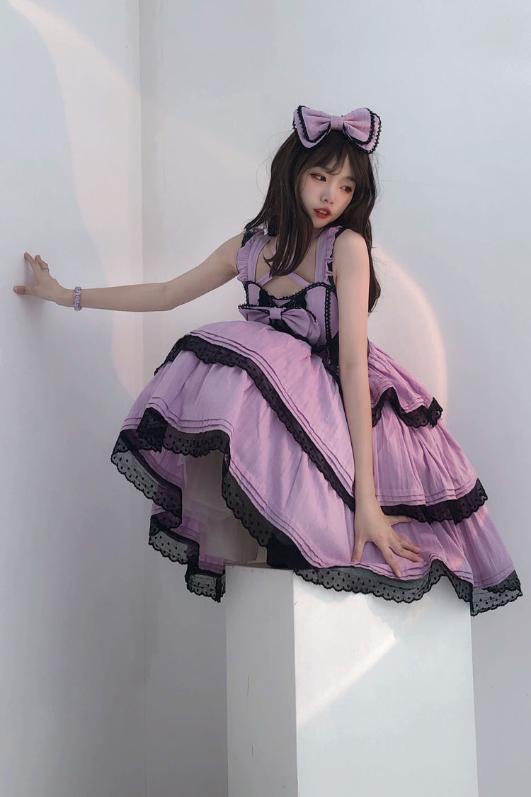 Lolita JSK Dress - First Love Triple-layered, Purple, Bow Detail, Lace Trim, Ruffled - additional product view 5