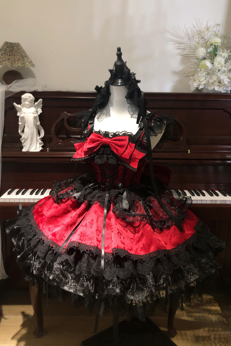 Lolita JSK Dress - Fleishi Island, Red, Sweet Style, Ballet-Inspired Style, Bow Detail - additional product view 3