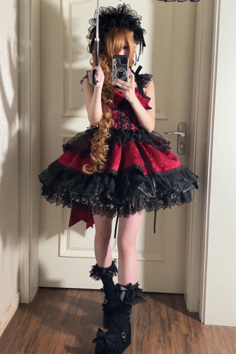 Lolita JSK Dress - Fleishi Island, Red, Sweet Style, Ballet-Inspired Style, Bow Detail - additional product view 5