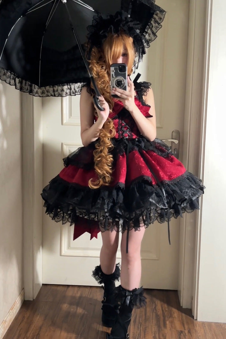 Lolita JSK Dress - Fleishi Island, Red, Sweet Style, Ballet-Inspired Style, Bow Detail - additional product view 6