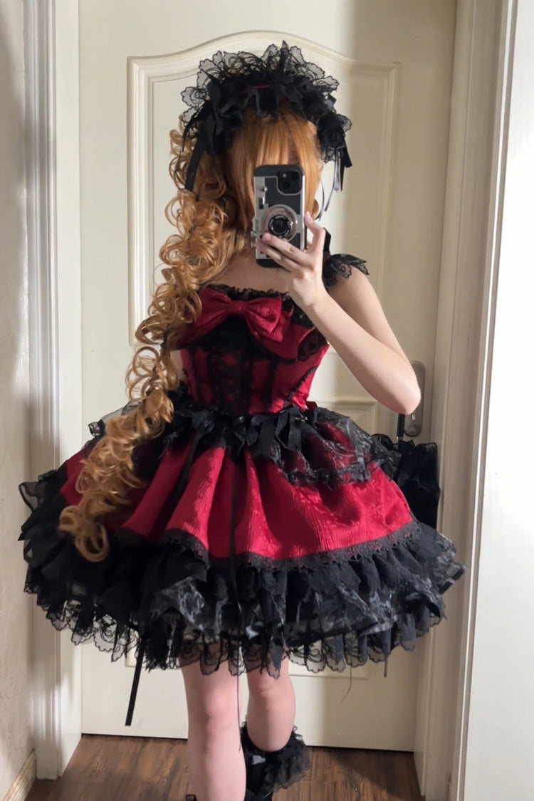 Lolita JSK Dress - Fleishi Island, Red, Sweet Style, Ballet-Inspired Style, Bow Detail - main product image