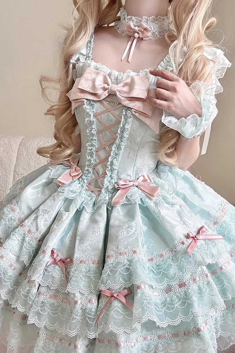 Lolita JSK Dress - Flora Isle Butterfly, Green, Ruffled, Lace-Up, Sweet Style - additional product view 2