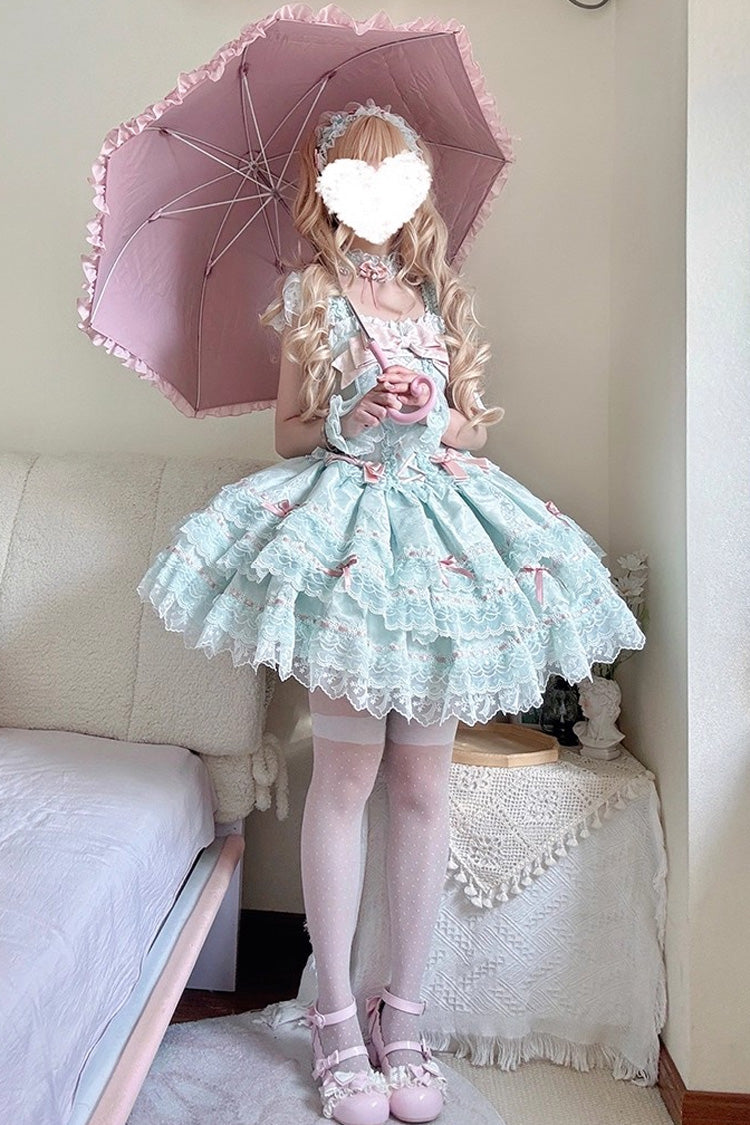 Lolita JSK Dress - Flora Isle Butterfly, Green, Ruffled, Lace-Up, Sweet Style - additional product view 4