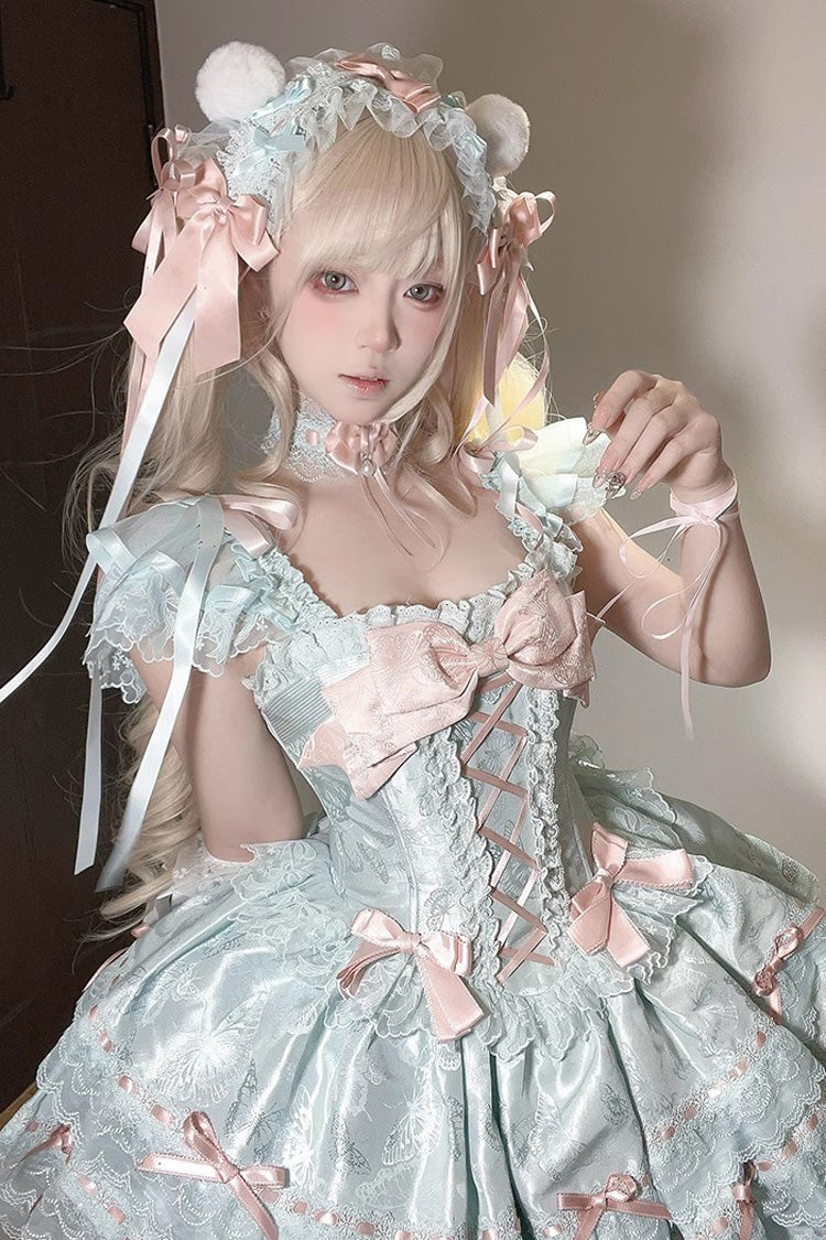 Lolita JSK Dress - Flora Isle Butterfly, Green, Ruffled, Lace-Up, Sweet Style - additional product view 6
