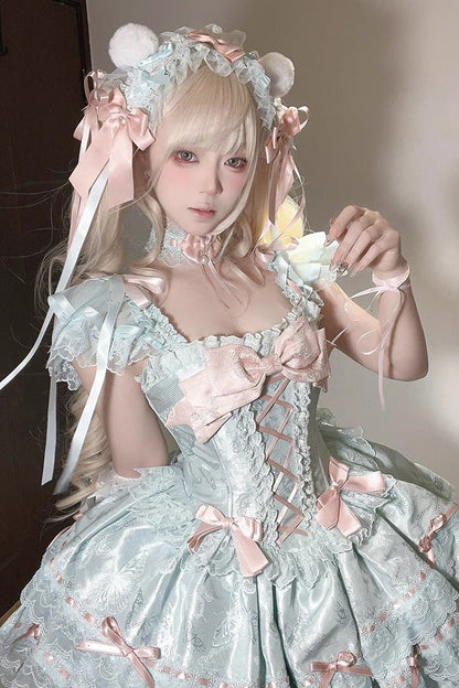 Lolita JSK Dress - Flora Isle Butterfly, Green, Ruffled, Lace-Up, Sweet Style - additional product view 6