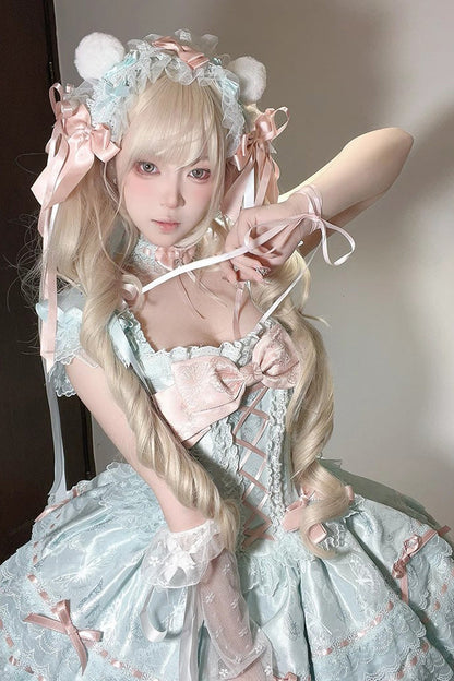 Lolita JSK Dress - Flora Isle Butterfly, Green, Ruffled, Lace-Up, Sweet Style - additional product view 7