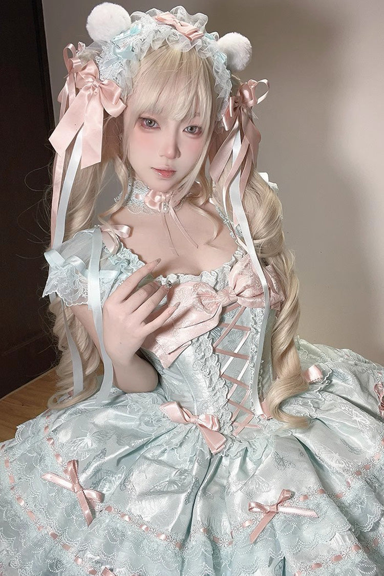Lolita JSK Dress - Flora Isle Butterfly, Green, Ruffled, Lace-Up, Sweet Style - additional product view 8