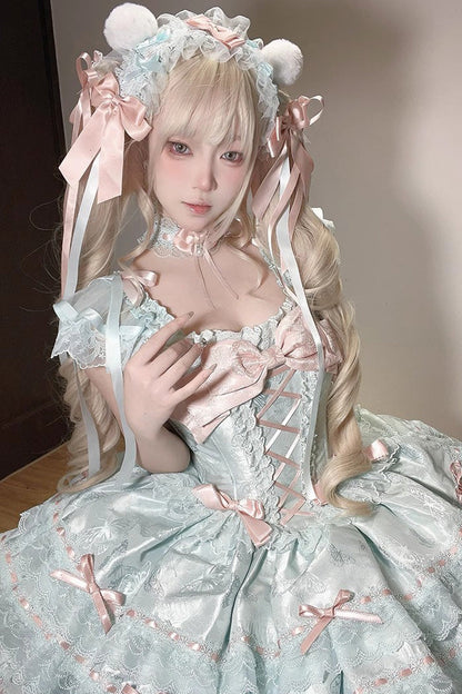 Lolita JSK Dress - Flora Isle Butterfly, Green, Ruffled, Lace-Up, Sweet Style - additional product view 8