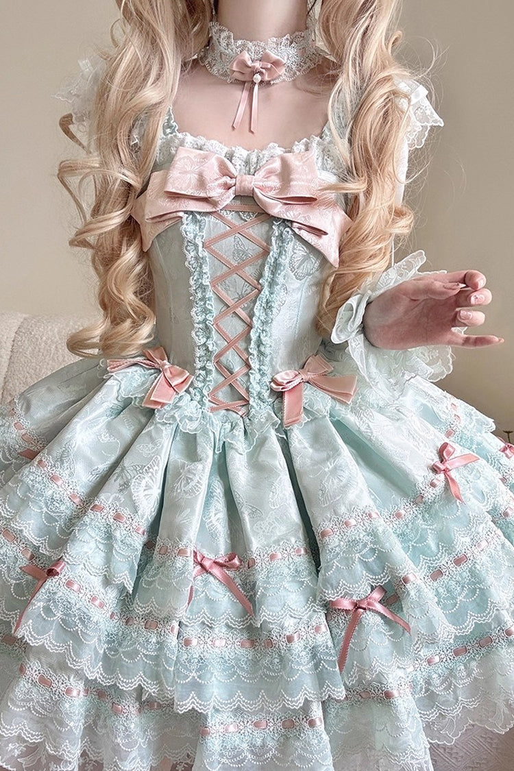 Lolita JSK Dress - Flora Isle Butterfly, Green, Ruffled, Lace-Up, Sweet Style - additional product view 9