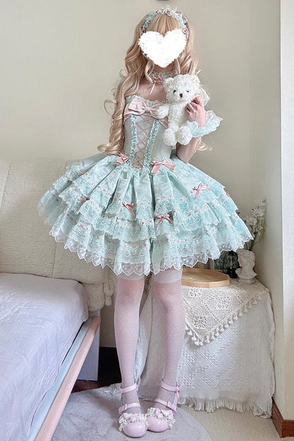 Lolita JSK Dress - Flora Isle Butterfly, Green, Ruffled, Lace-Up, Sweet Style - additional product view 10