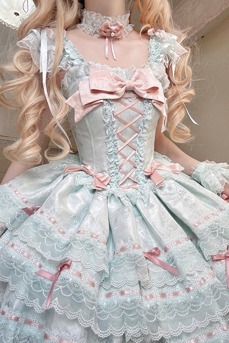 Lolita JSK Dress - Flora Isle Butterfly, Green, Ruffled, Lace-Up, Sweet Style - additional product view 11