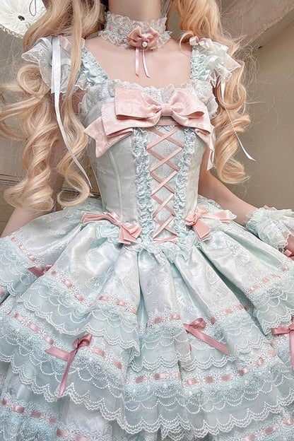 Lolita JSK Dress - Flora Isle Butterfly, Green, Ruffled, Lace-Up, Sweet Style - additional product view 11