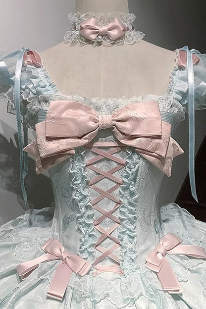 Lolita JSK Dress - Flora Isle Butterfly, Green, Ruffled, Lace-Up, Sweet Style - additional product view 13