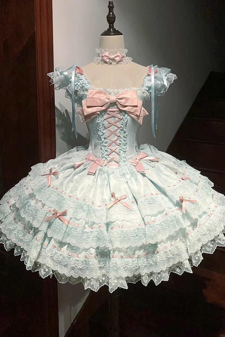 Lolita JSK Dress - Flora Isle Butterfly, Green, Ruffled, Lace-Up, Sweet Style - main product image
