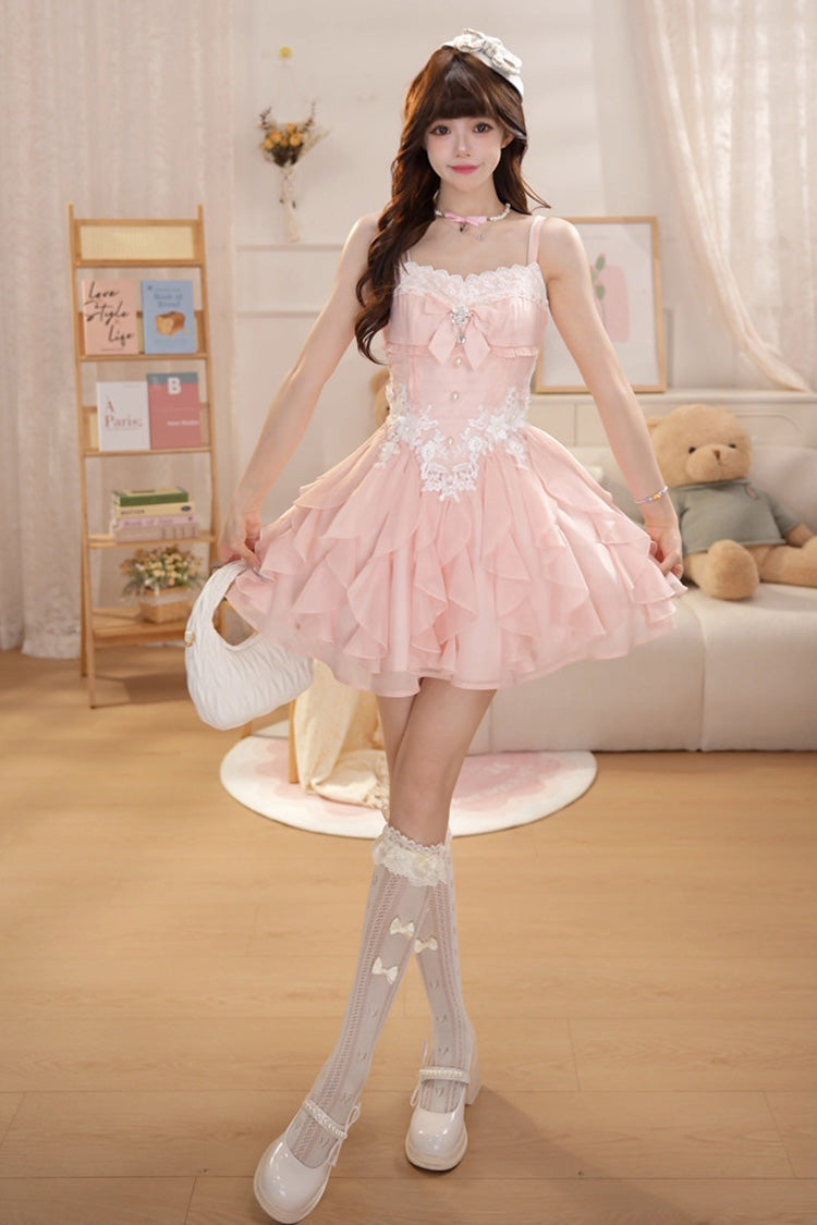 Lolita JSK Dress - Floral Brulee, Pink, Square Collar, Layered, Sweet Style - additional product view 5