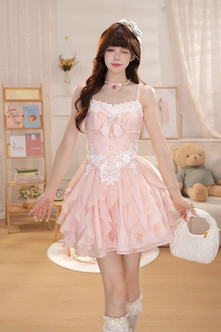 Lolita JSK Dress - Floral Brulee, Pink, Square Collar, Layered, Sweet Style - main product image