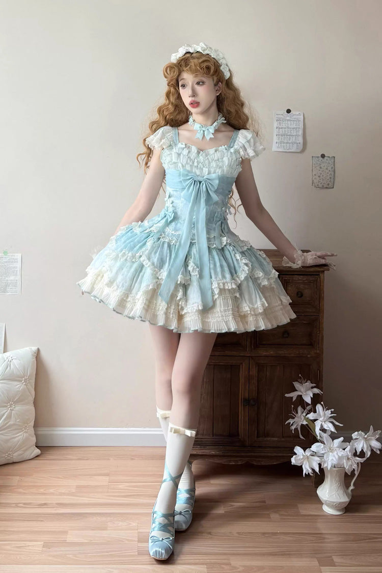 Lolita JSK Dress - Floral Dream, Green, Embroidered, Layered, Lace-Up - additional product view 2