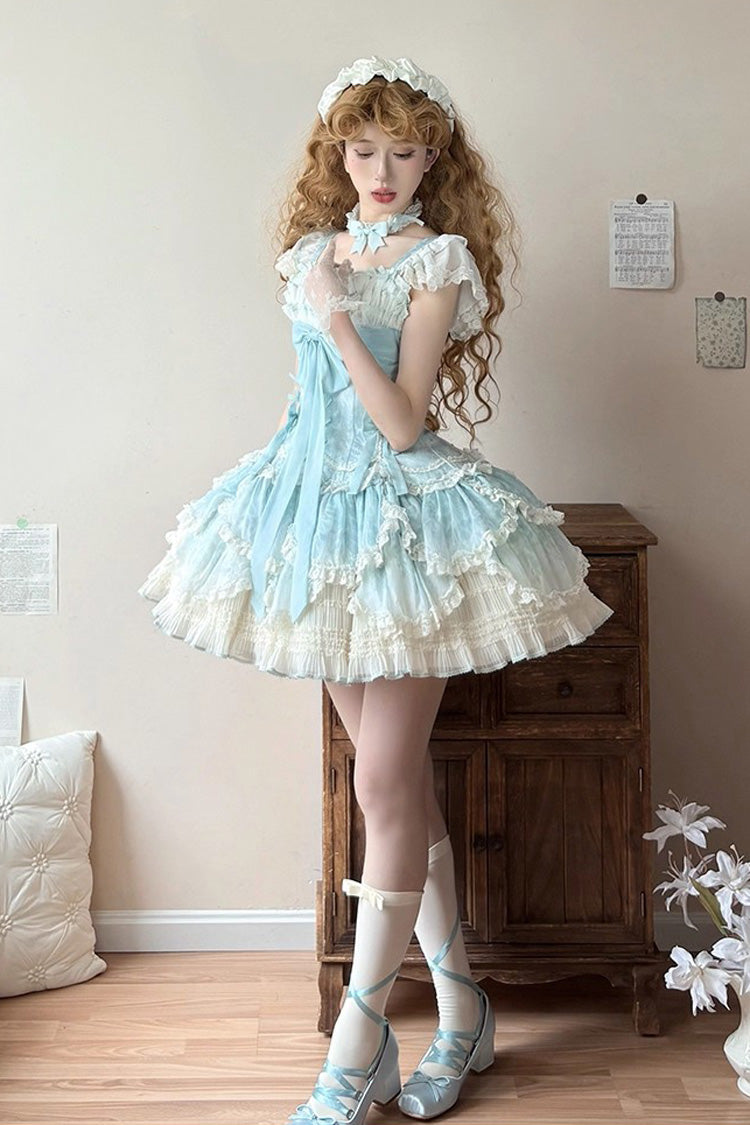 Lolita JSK Dress - Floral Dream, Green, Embroidered, Layered, Lace-Up - additional product view 3