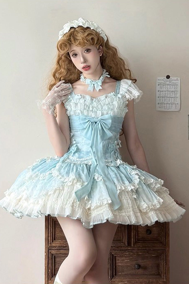 Lolita JSK Dress - Floral Dream, Green, Embroidered, Layered, Lace-Up - additional product view 4