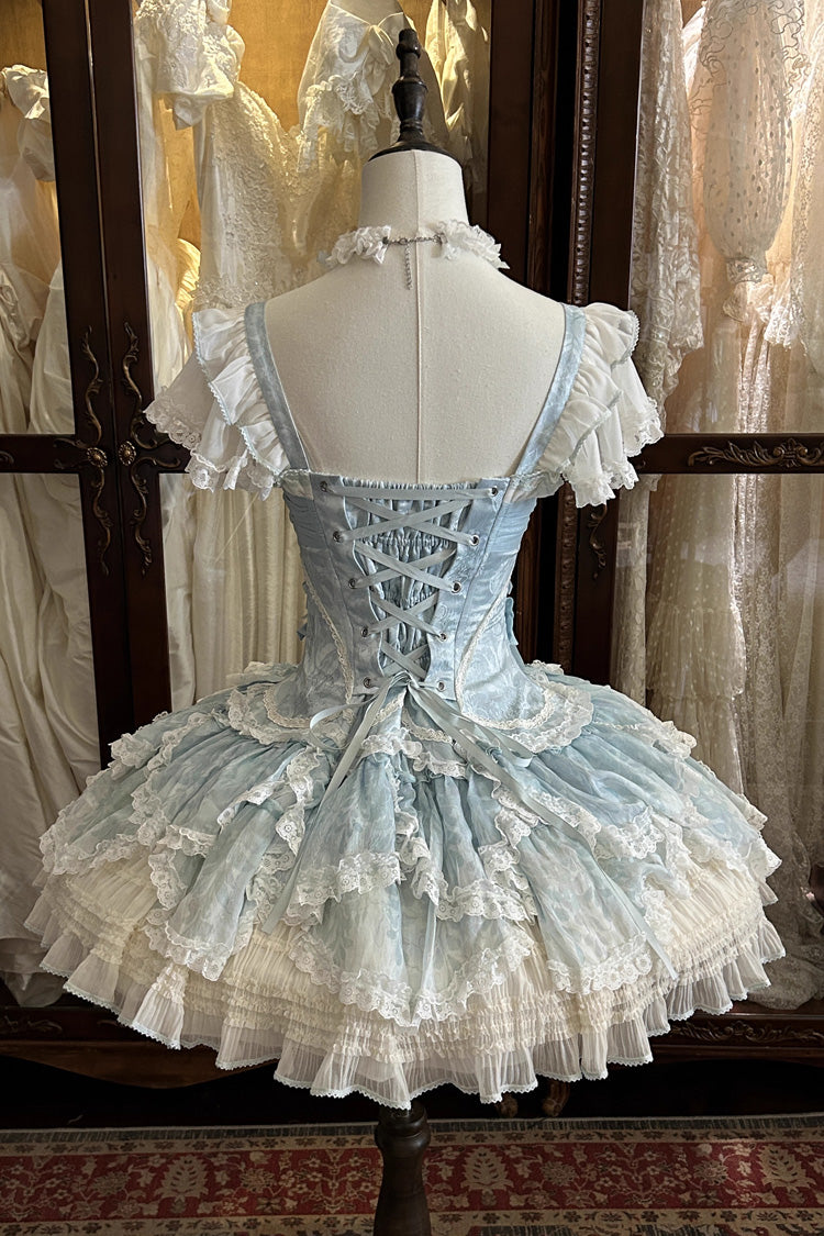 Lolita JSK Dress - Floral Dream, Green, Embroidered, Layered, Lace-Up - additional product view 7