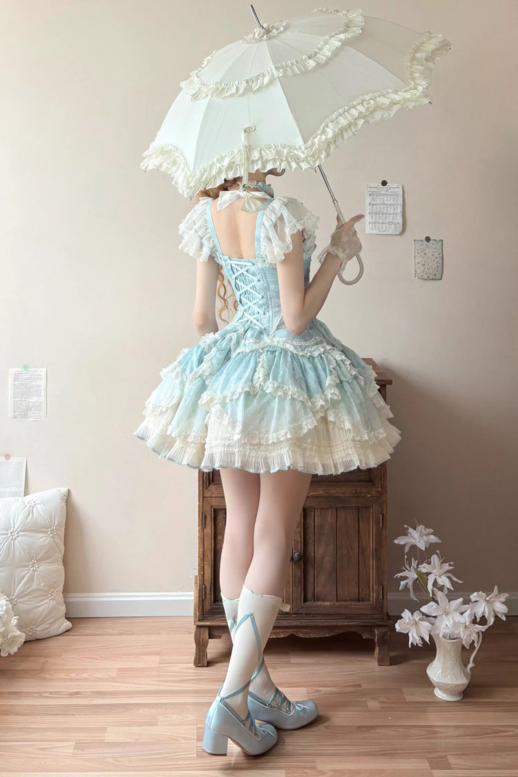 Lolita JSK Dress - Floral Dream, Green, Embroidered, Layered, Lace-Up - additional product view 8