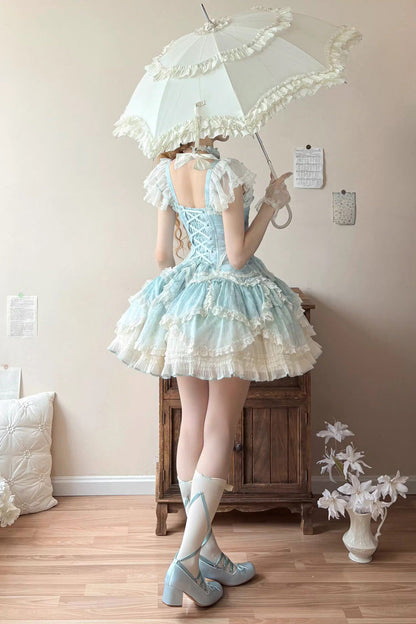 Lolita JSK Dress - Floral Dream, Green, Embroidered, Layered, Lace-Up - additional product view 8