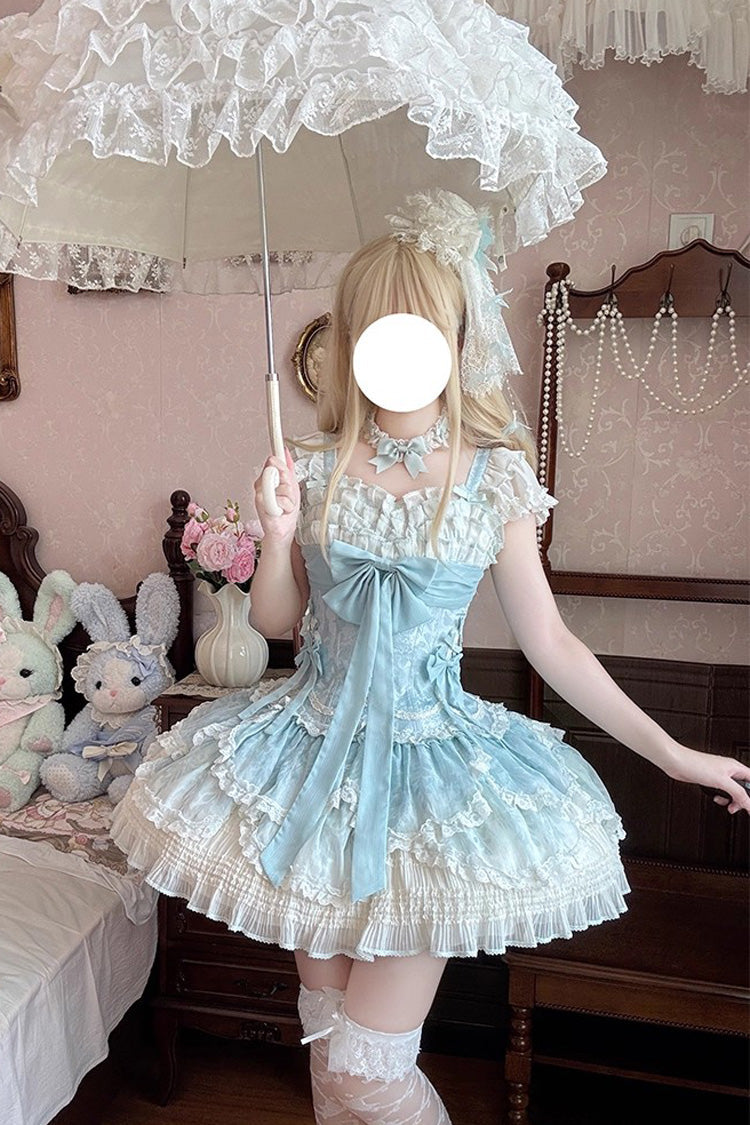 Lolita JSK Dress - Floral Dream, Green, Embroidered, Layered, Lace-Up - additional product view 9