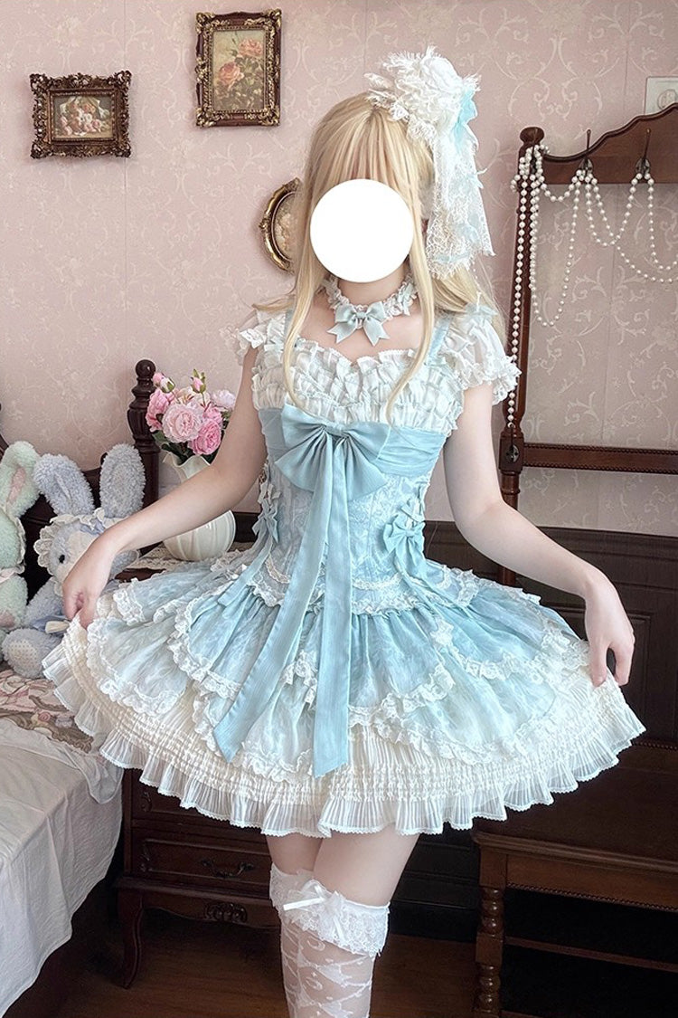 Lolita JSK Dress - Floral Dream, Green, Embroidered, Layered, Lace-Up - additional product view 10