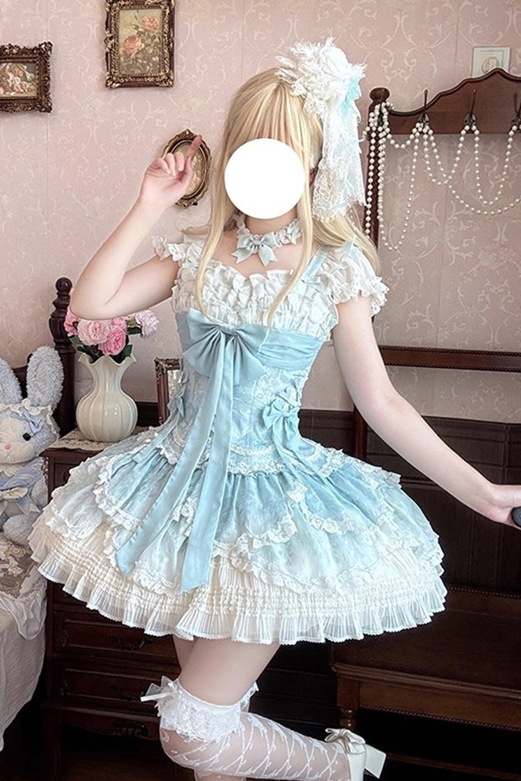 Lolita JSK Dress - Floral Dream, Green, Embroidered, Layered, Lace-Up - additional product view 11