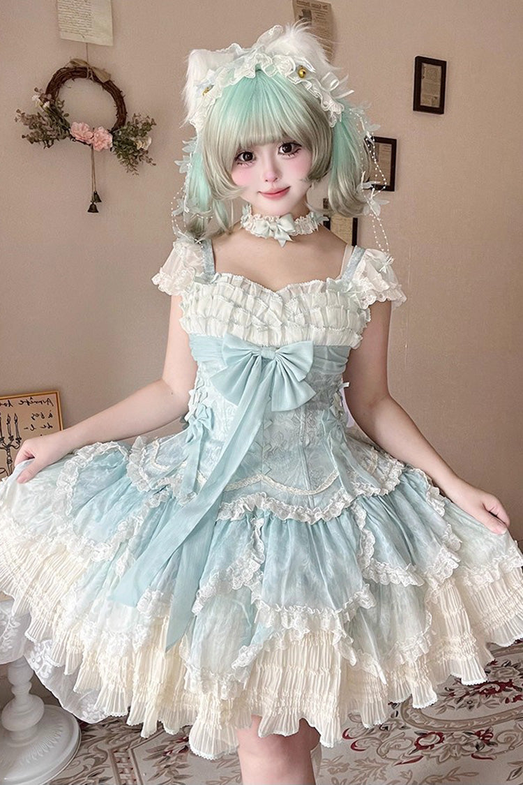 Lolita JSK Dress - Floral Dream, Green, Embroidered, Layered, Lace-Up - additional product view 15