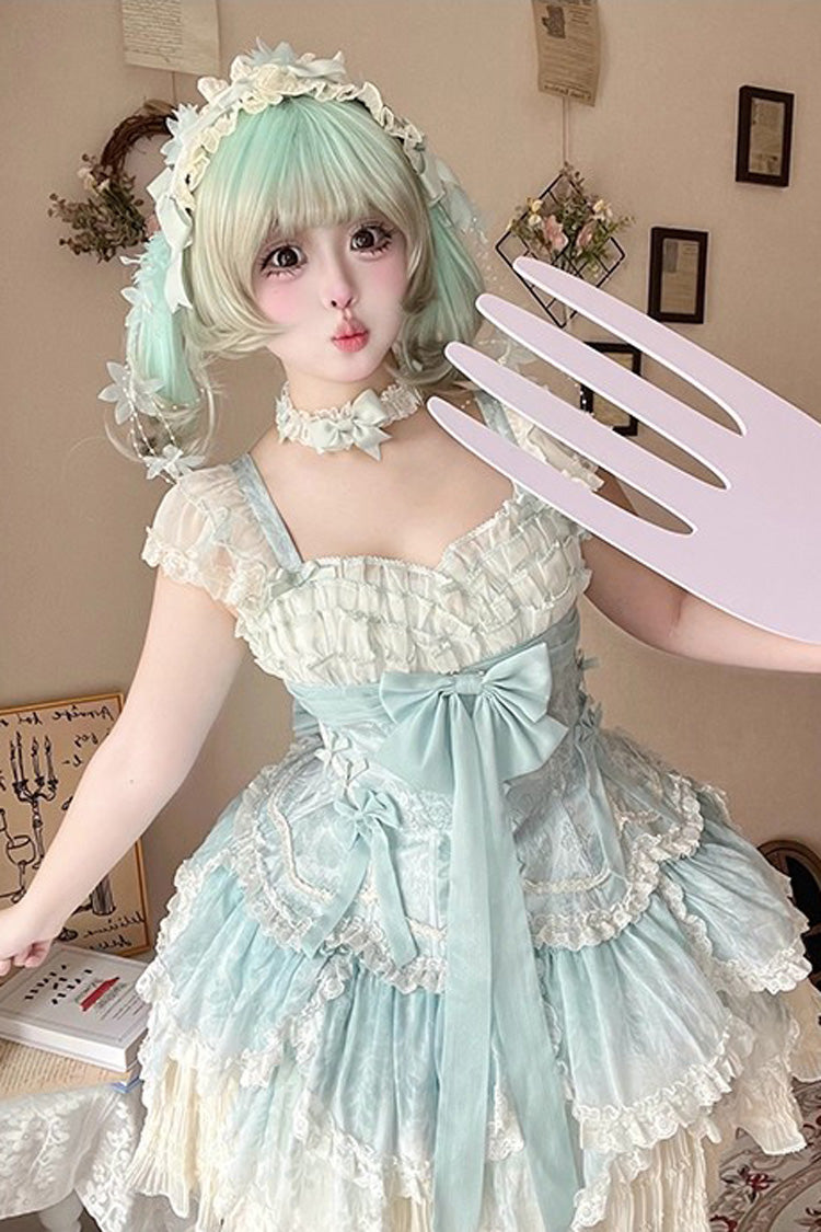 Lolita JSK Dress - Floral Dream, Green, Embroidered, Layered, Lace-Up - additional product view 16