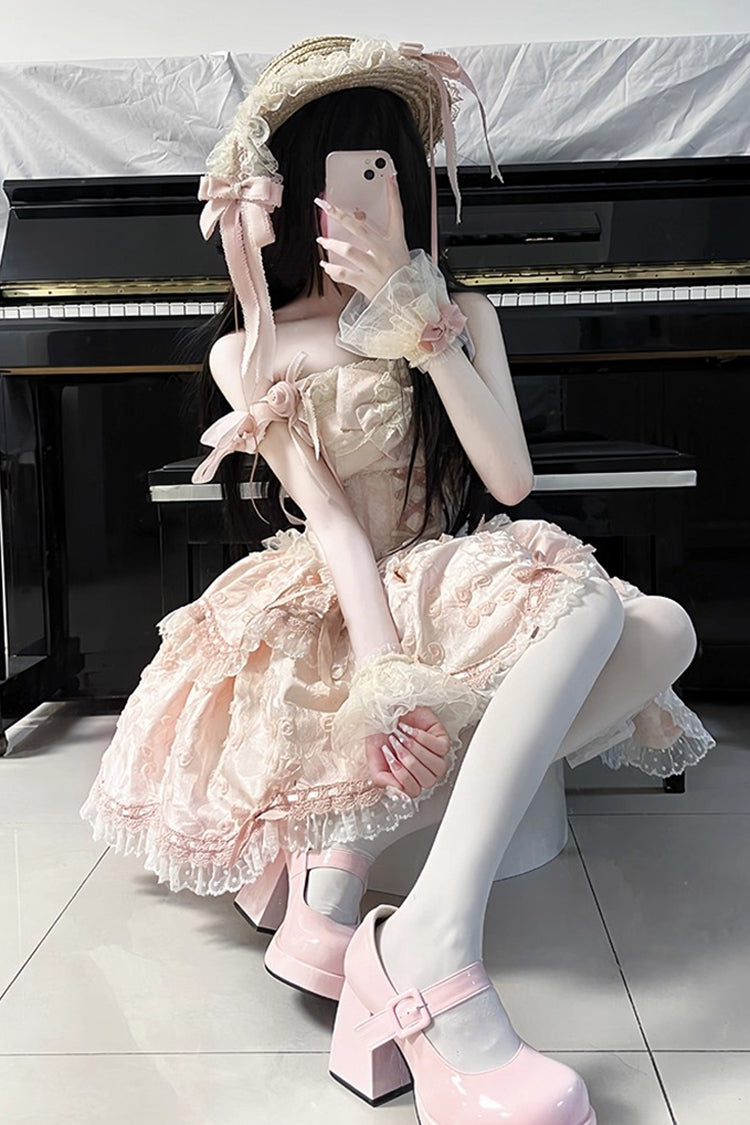 Lolita JSK Dress - Floral Overture, Pink, Lace Trim, Ruffled, Embroidered - additional product view 4