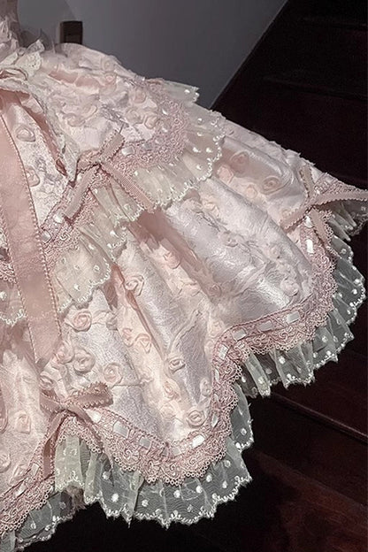 Lolita JSK Dress - Floral Overture, Pink, Lace Trim, Ruffled, Embroidered - additional product view 8