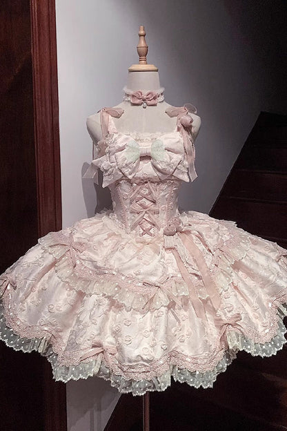 Lolita JSK Dress - Floral Overture, Pink, Lace Trim, Ruffled, Embroidered - main product image