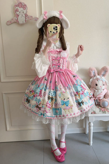 Lolita JSK Dress - Floral Whisper, Pink, Lace Trim, Ruffled, Printed - additional product view 2