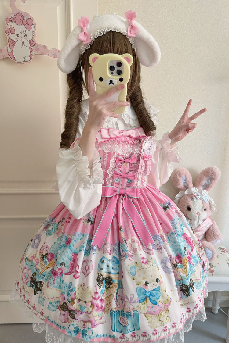 Lolita JSK Dress - Floral Whisper, Pink, Lace Trim, Ruffled, Printed - additional product view 3