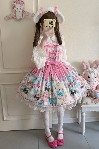 Lolita JSK Dress - Floral Whisper, Pink, Lace Trim, Ruffled, Printed - additional product view 4