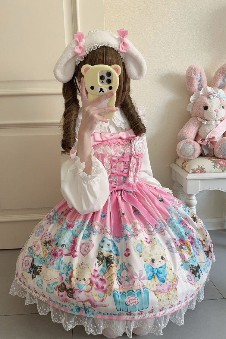 Lolita JSK Dress - Floral Whisper, Pink, Lace Trim, Ruffled, Printed - additional product view 5