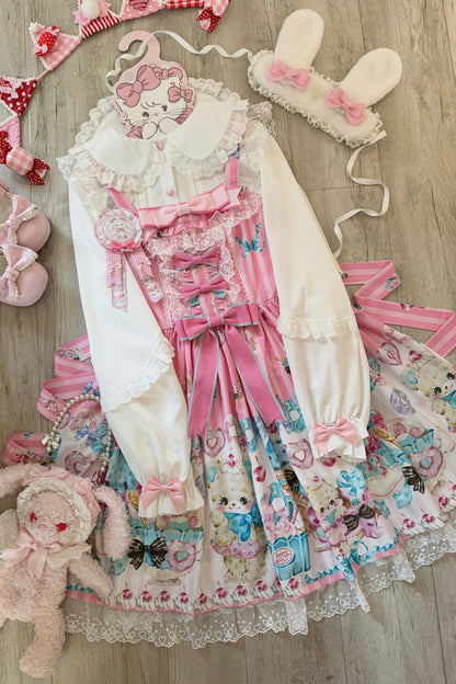 Lolita JSK Dress - Floral Whisper, Pink, Lace Trim, Ruffled, Printed - additional product view 6