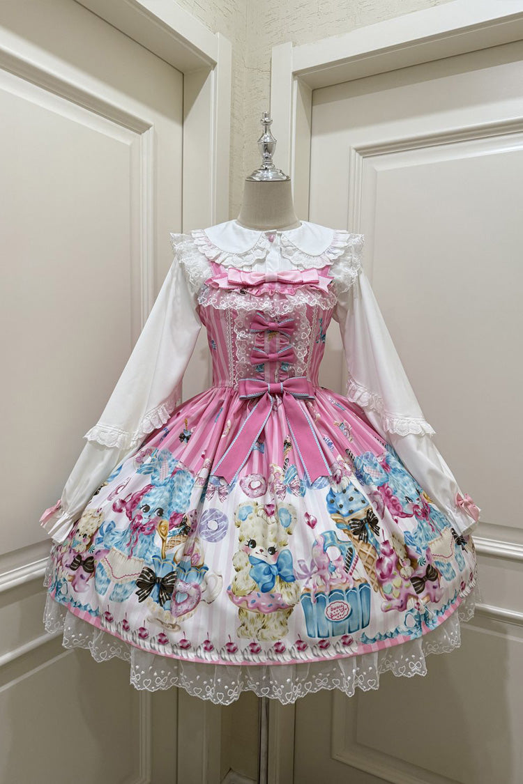 Lolita JSK Dress - Floral Whisper, Pink, Lace Trim, Ruffled, Printed - main product image