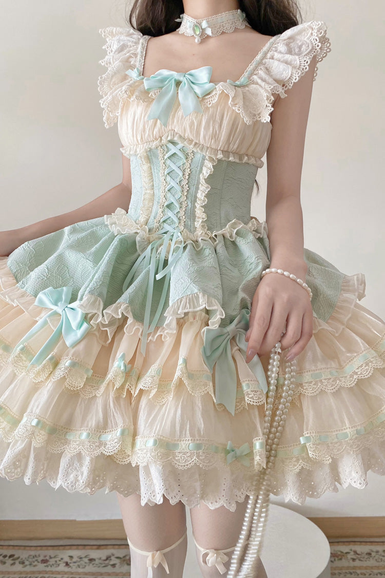 Lolita JSK Dress - Flory Butterfly, Green, Bow Detail, Lace Trim, Ruffled - additional product view 3