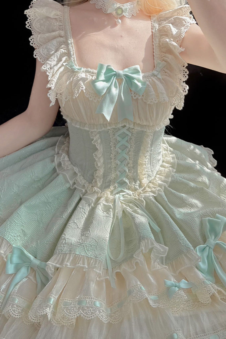 Lolita JSK Dress - Flory Butterfly, Green, Bow Detail, Lace Trim, Ruffled - additional product view 7